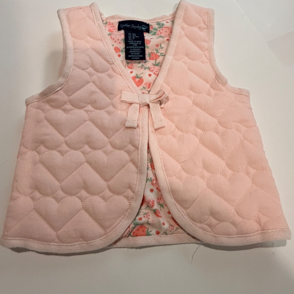 Cynthia Rowley Quilted Heart Vest Baby Girl 18M Pink Strawberry Cottagecore